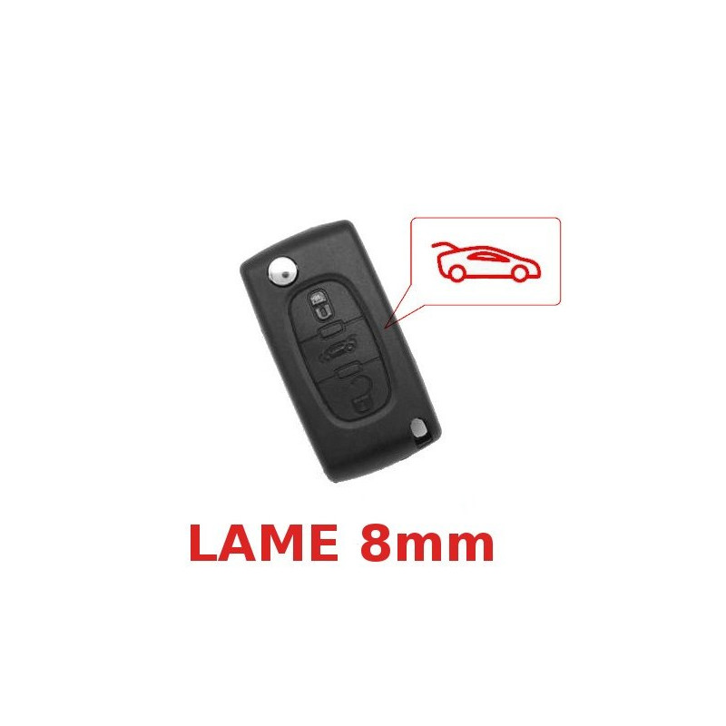 Remote control 3-button plip key case Peugeot 107, 207, CC, SW, 208, 307, 308, 407, Coupé, 4007, Blade 8mm