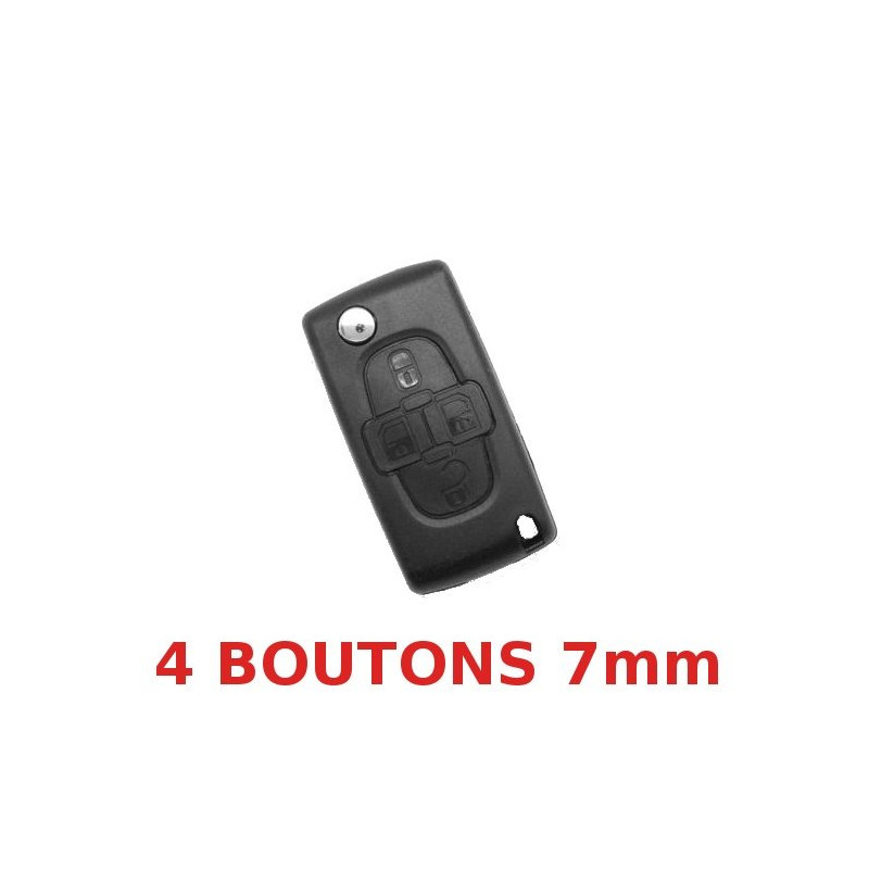 Télécommande coque de clé plip 4 boutons Peugeot 807, 1007 Lame 7mm