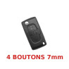 Télécommande coque de clé plip 4 boutons Peugeot 807, 1007 Lame 7mm