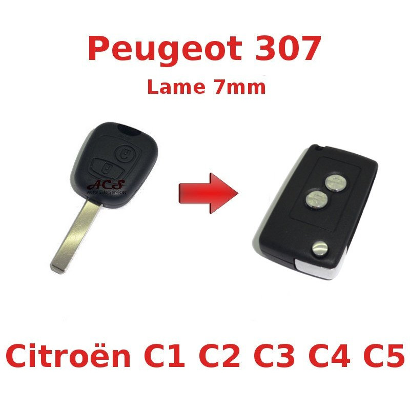 Kit de transformation de Clé Pliable Peugeot 107, 307, 407, Citroen C1, C2, C3, C4, C5