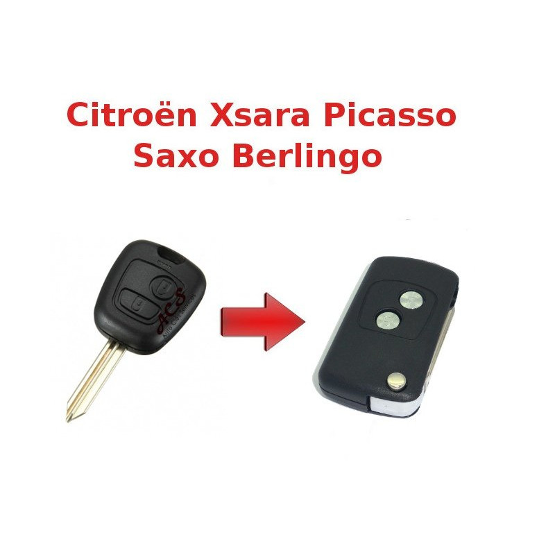 Kit de transformation de Clé Pliable Citroën Xsara Picasso, Saxo, Berlingo, Peugeot Partner, Plip 2 boutons