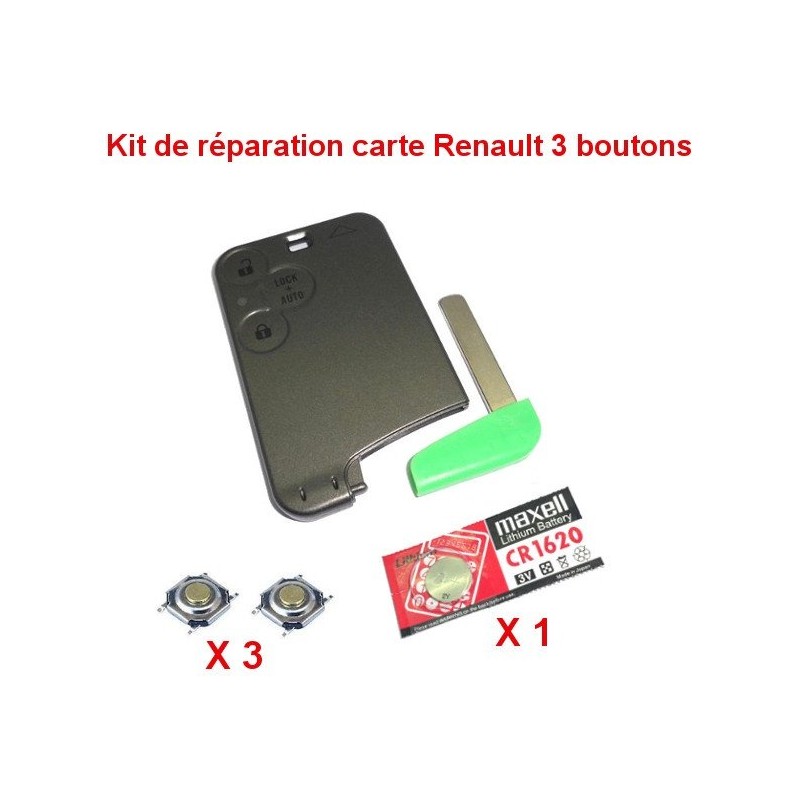 Reparatieset Renault Laguna, Espace, Vel Satis: sleutelkaart + CR1620-batterij + 3 schakelaars