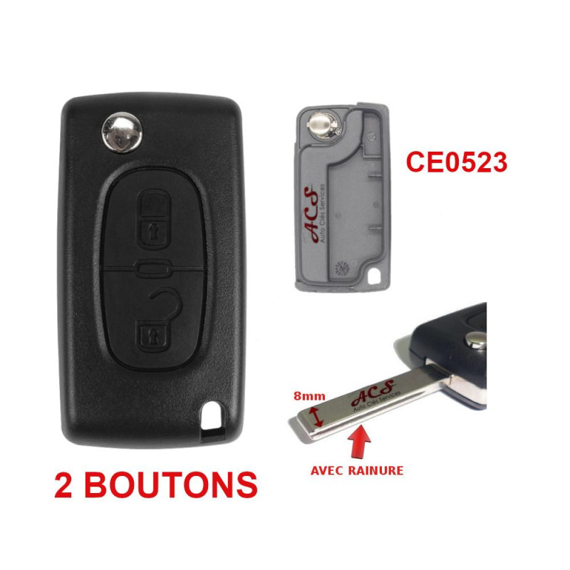 Boitier de télécommande coque de clé plip Peugeot 207, 307, 308, 3008, 5008 2 boutons PG63 CE0523