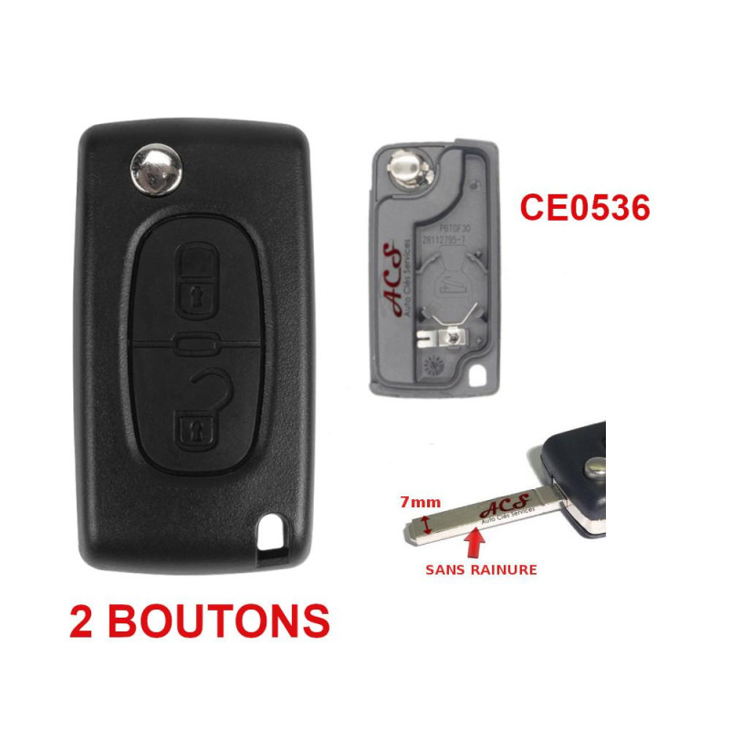 Boitier coque de clé plip 2 boutons Citroen C2, C3 Picasso CE0536