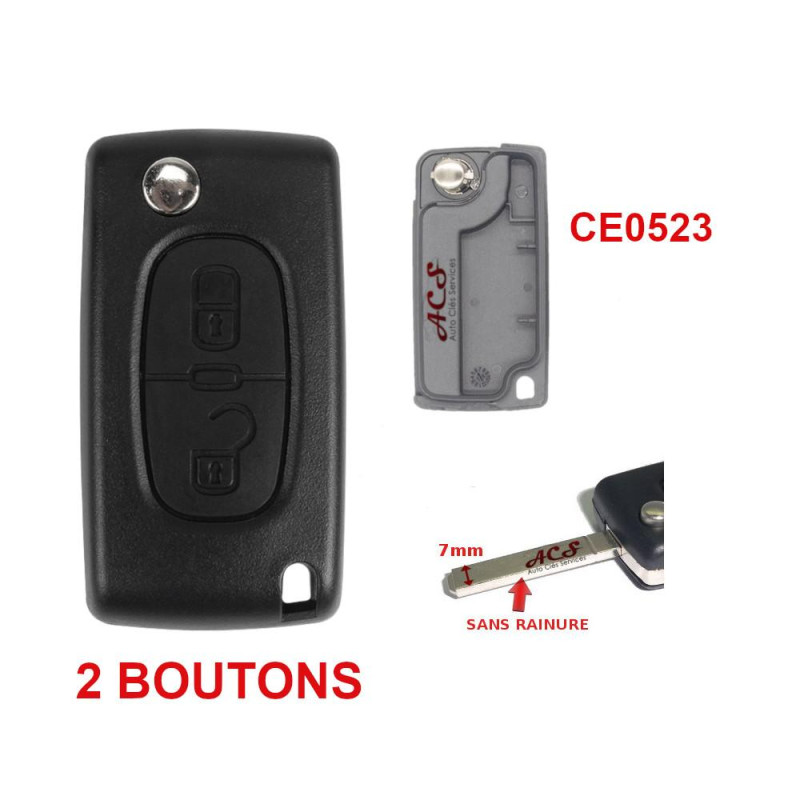 Boitier coque de clé plip 2 boutons Citroen C2, C3 CE0523