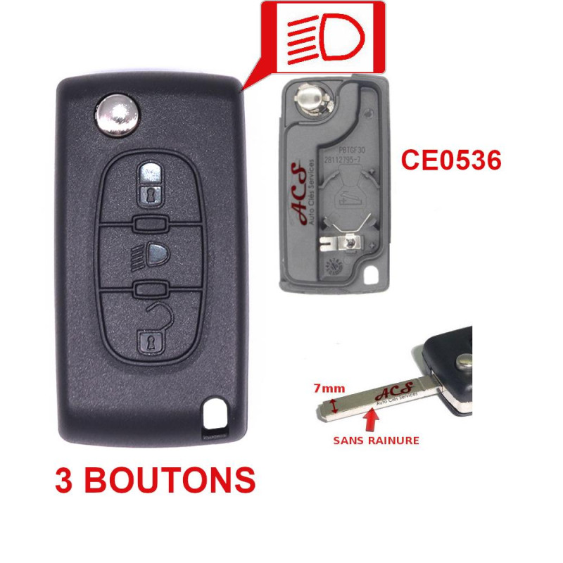 Boitier coque de clé plip 3 boutons Citroen C4, C6 CE0536