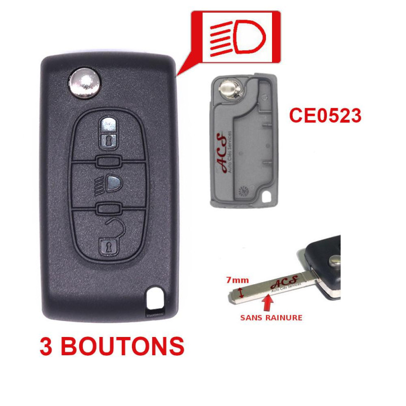 Boitier de télécommande coque clé plip 3 boutons Citroen C4 C6 CE0523