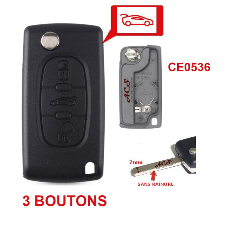 Boitier coque de clé plip Peugeot 407 3 boutons CE0536