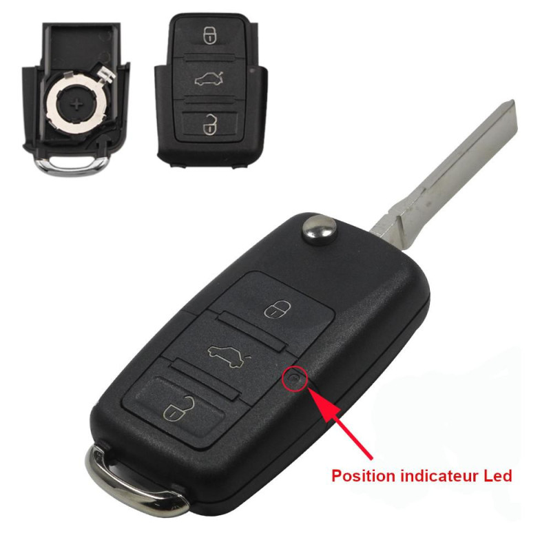 Télécommande coque de clé plip 3 boutons Skoda Fabia, Octavia, Suberb