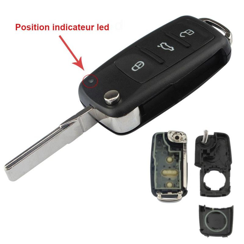 Télécommande coque de clé plip 3 boutons Seat Mii, Ibiza, Toledo, Leon, Altea, Exeo, Alhambra