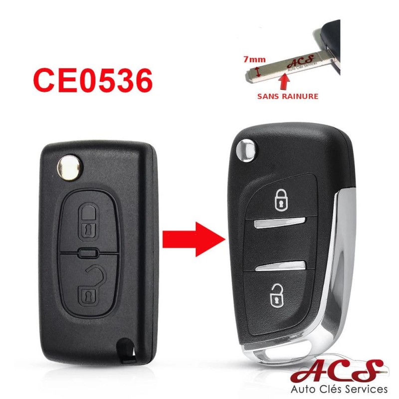 Modified 2-button key fob case for Citroen C2, C3 Picasso, Berlingo CE0536