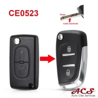 Modified 2-button key fob case for Citroen C3 Picasso, Berlingo, DS3 CE0523