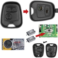 Kit de reparación de mando a distancia para llaves Citroën Peugeot C1 C2 C3 107 307 - Interruptor de botón y batería