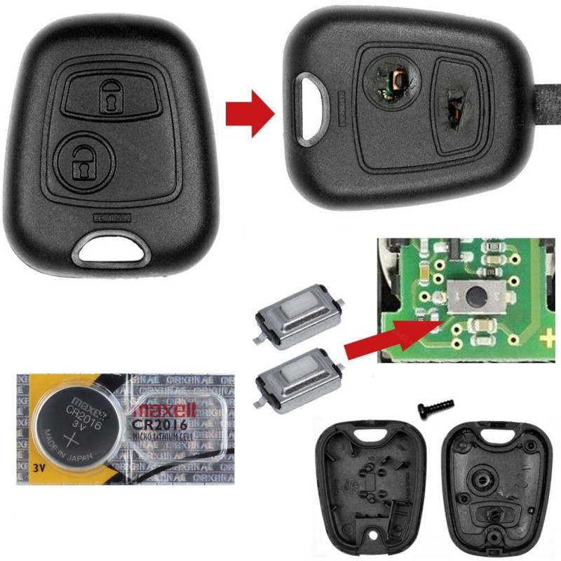 Reparatieset voor afstandsbediening van Citroen Peugeot C1 C2 C3 107 307 - Batterijschakelaar