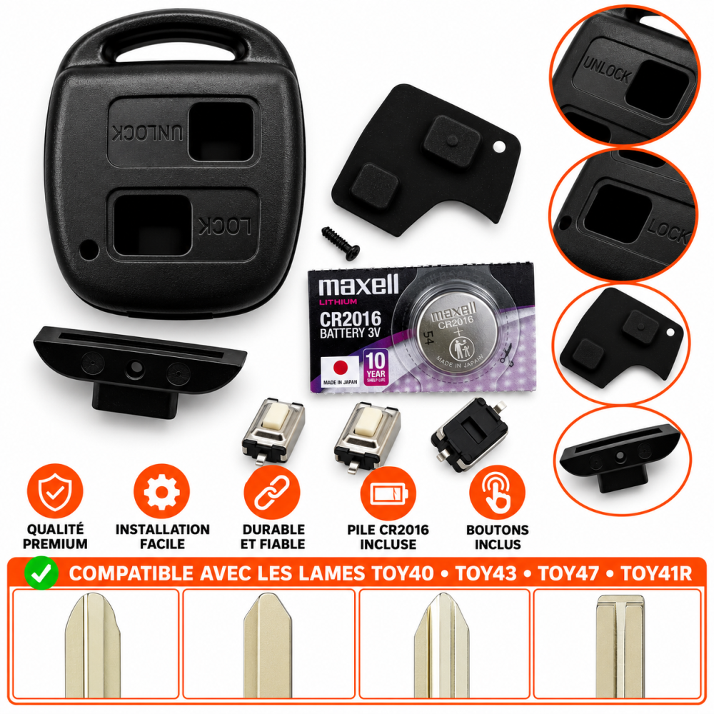 kit réparation coque de clé plip Toyota Yaris RAV4 Celica Prius Avensis Corolla Verso CR2016