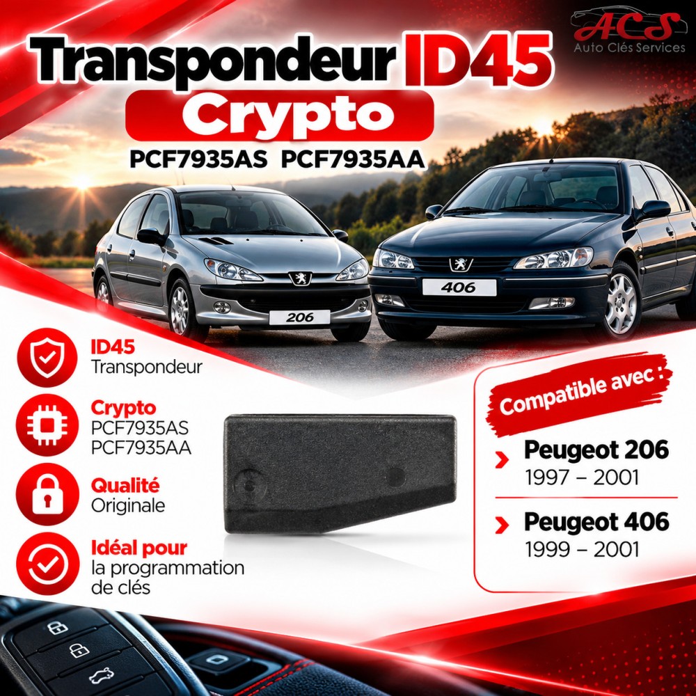 Transponder chip anti-theft ID45 Peugeot 206 406 PCF7935AS PCF7935AA